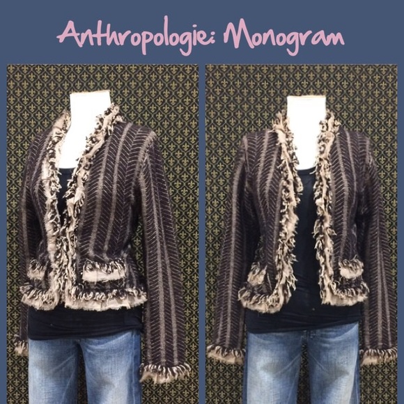 2004 Anthro "Fringe Trim Cardigan" HWR Monogram - Picture 16 of 16